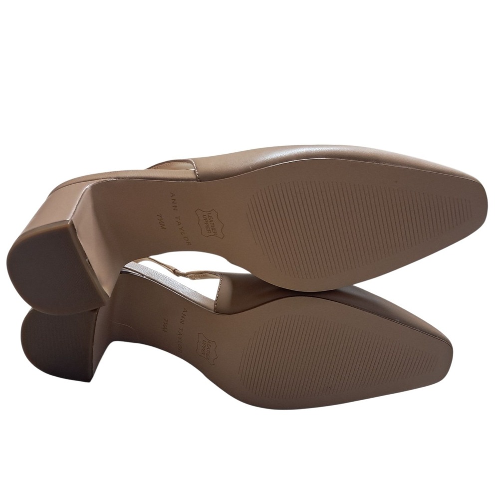 Ann Taylor Slingback Heels Shoes Women's 7.5 Tan Block Heel Classic Leather Work - Picture 6 of 12